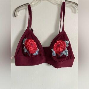 PINK Victoria's Secret Burgundy Floral Bralette lace triangle size medium